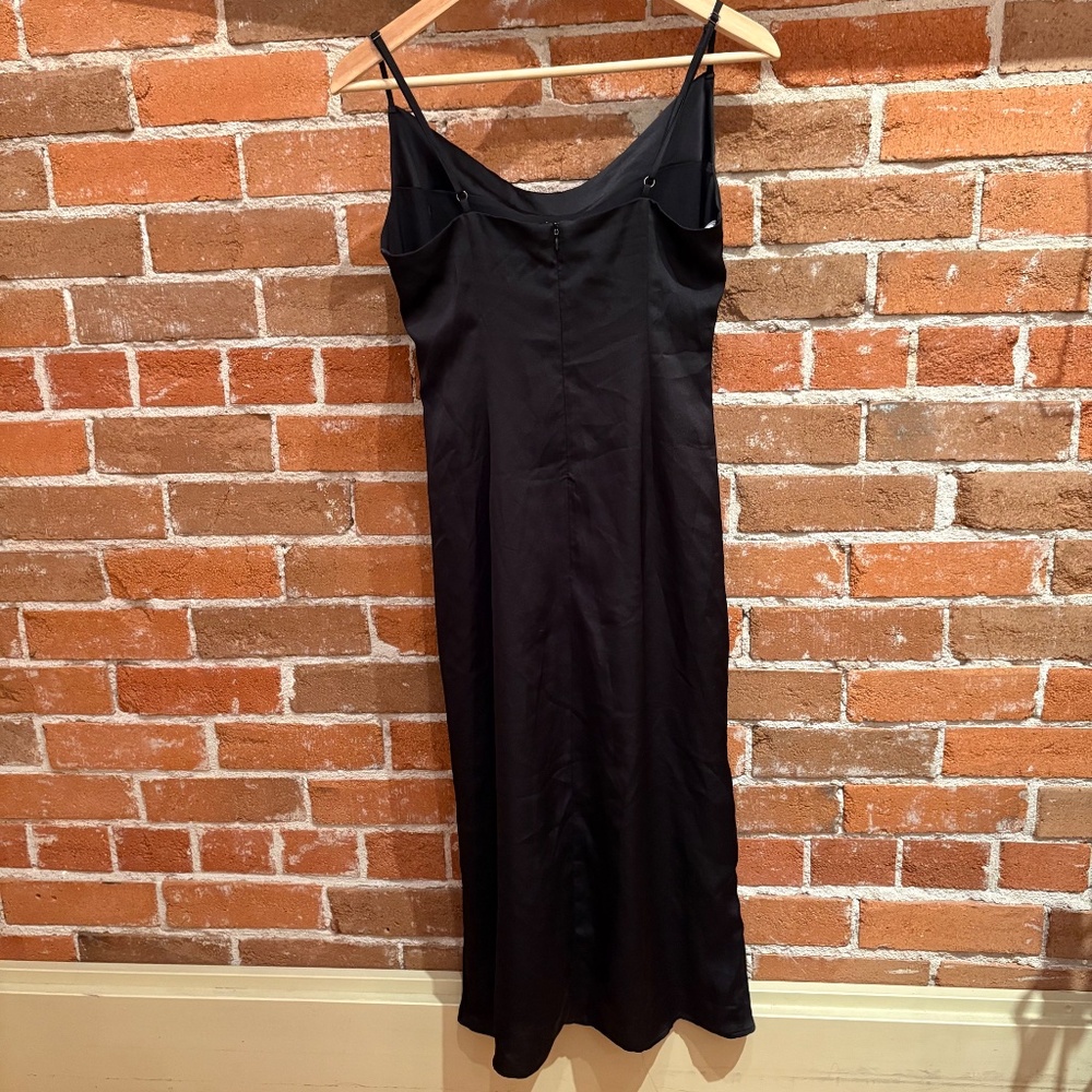 Lulus "Hollywood Woman" Black Satin Midi Cocktail Dress - Size Medium - Picture 3 of 13